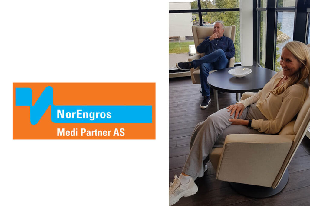 Markedssjef Mona Wenzell og daglig leder Lars Andersen i Norengros Medi Partner i Fredrikstad