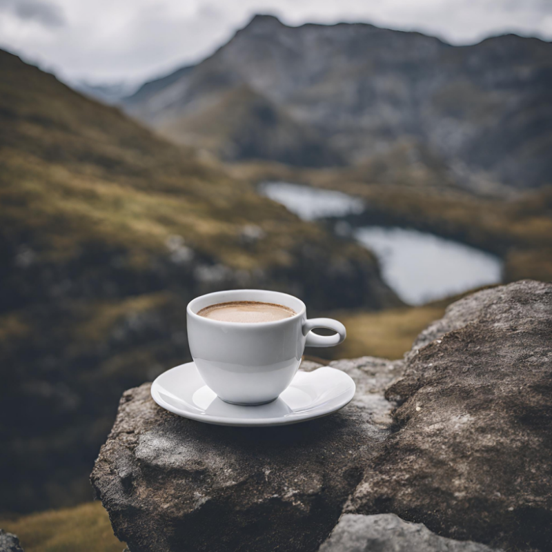 AI-bilde av en kaffekopp ute i naturen